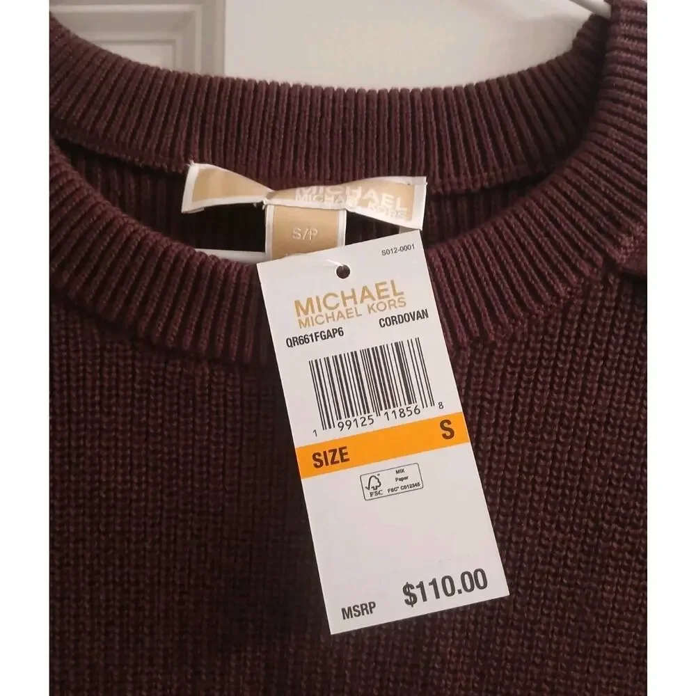 MICHAEL KORS Women's Crew Neck Pullover Sweater Gold Buttons Burgundy Sz S